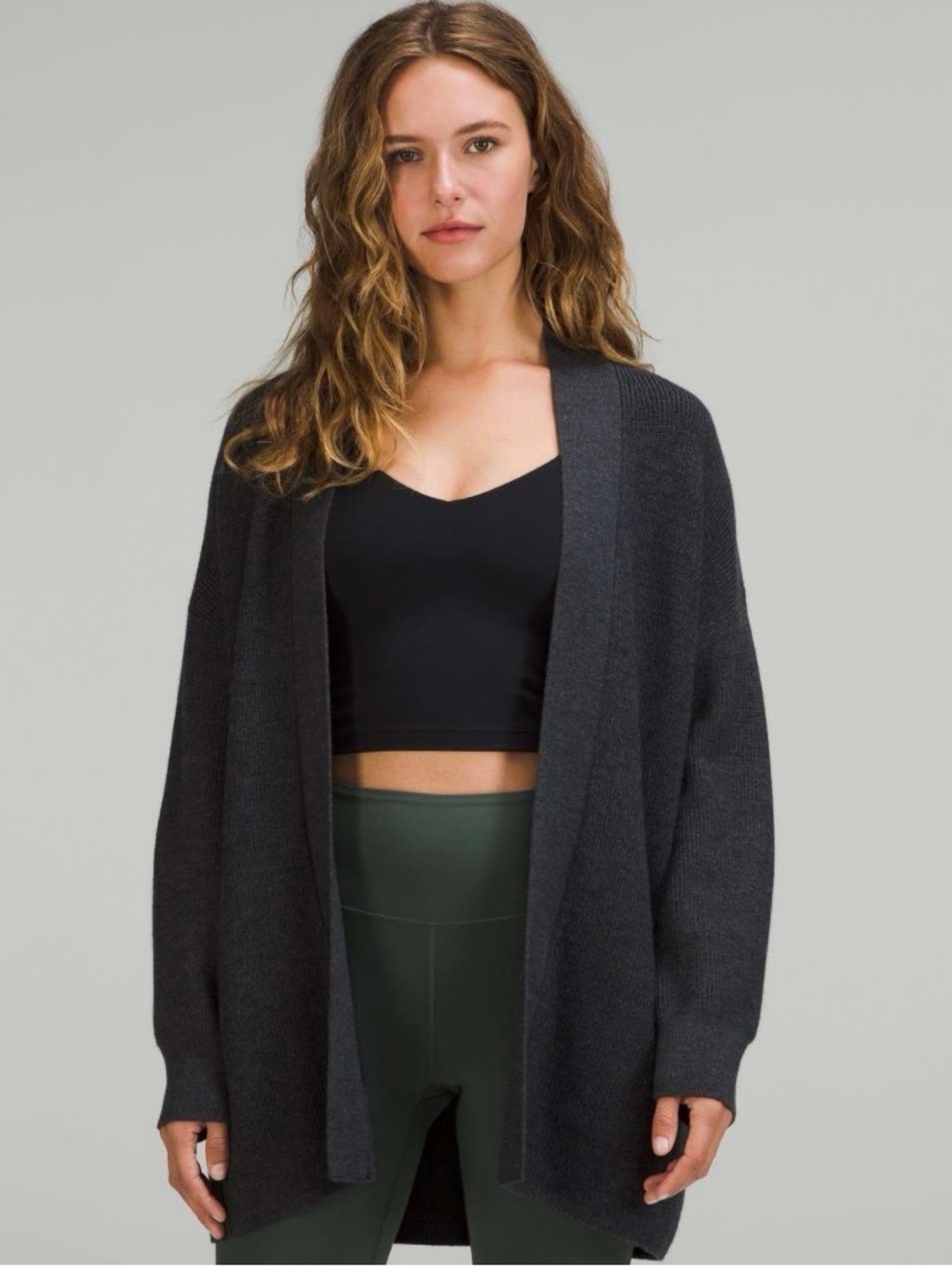 Lululemon Soft Merino Wool Blend Ribbed Long Sleeve Cardigan Sweater Size 4